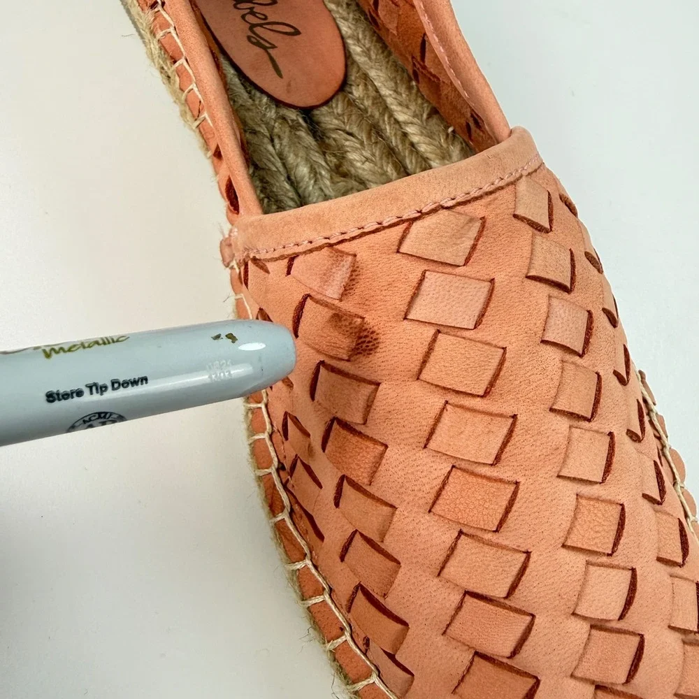 Rebels‎ Womens 8.5 Woven Leather Espadrille Flats Peach Basketweave Boho Slip On